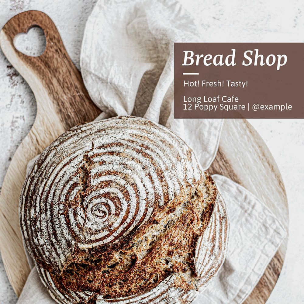 Bread shop Instagram post template, editable text