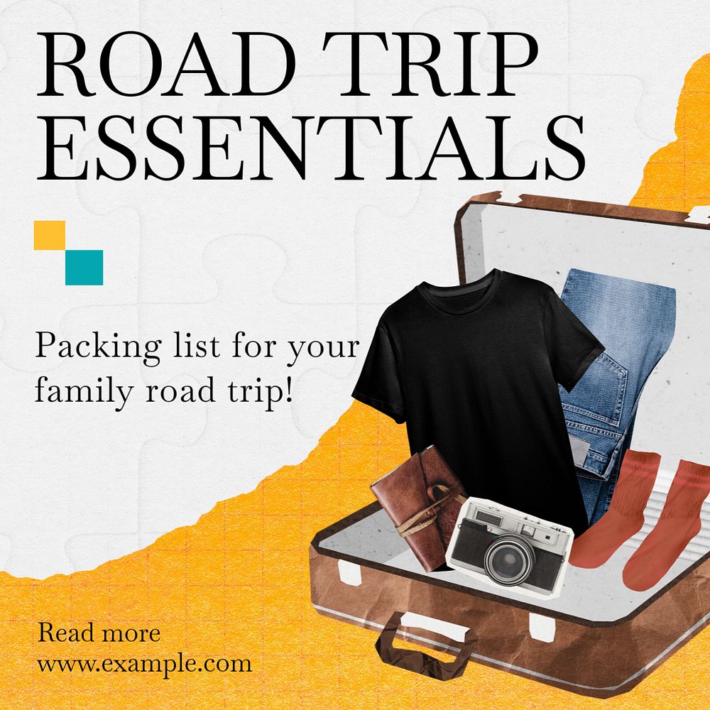 Road trip essentials Instagram post template, editable text