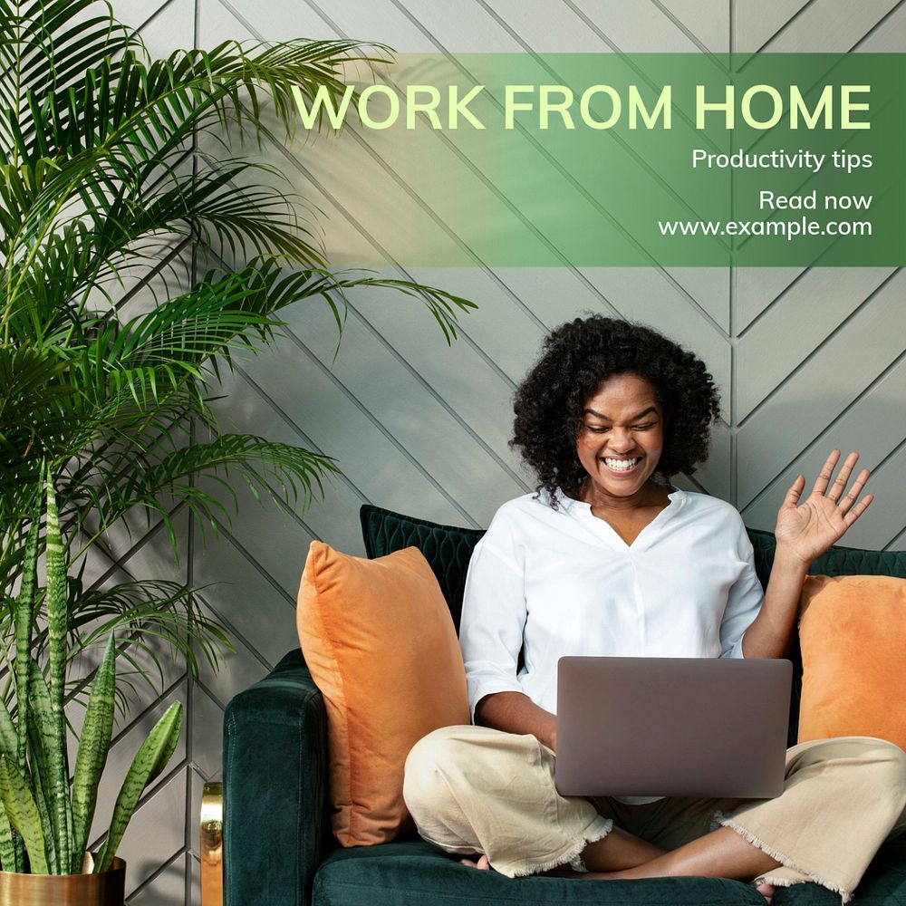 Work from home Instagram post template, editable text