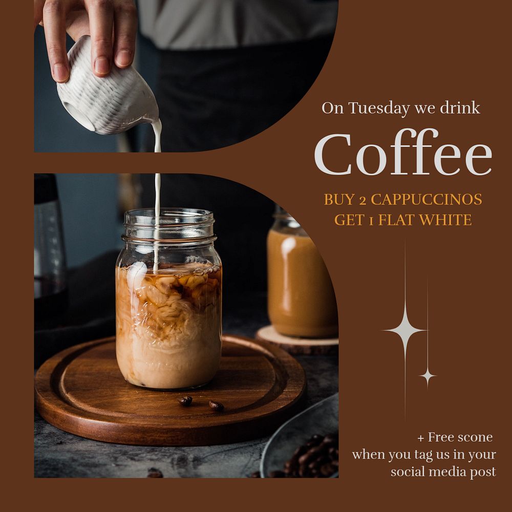 Coffee shop Instagram post template, editable design