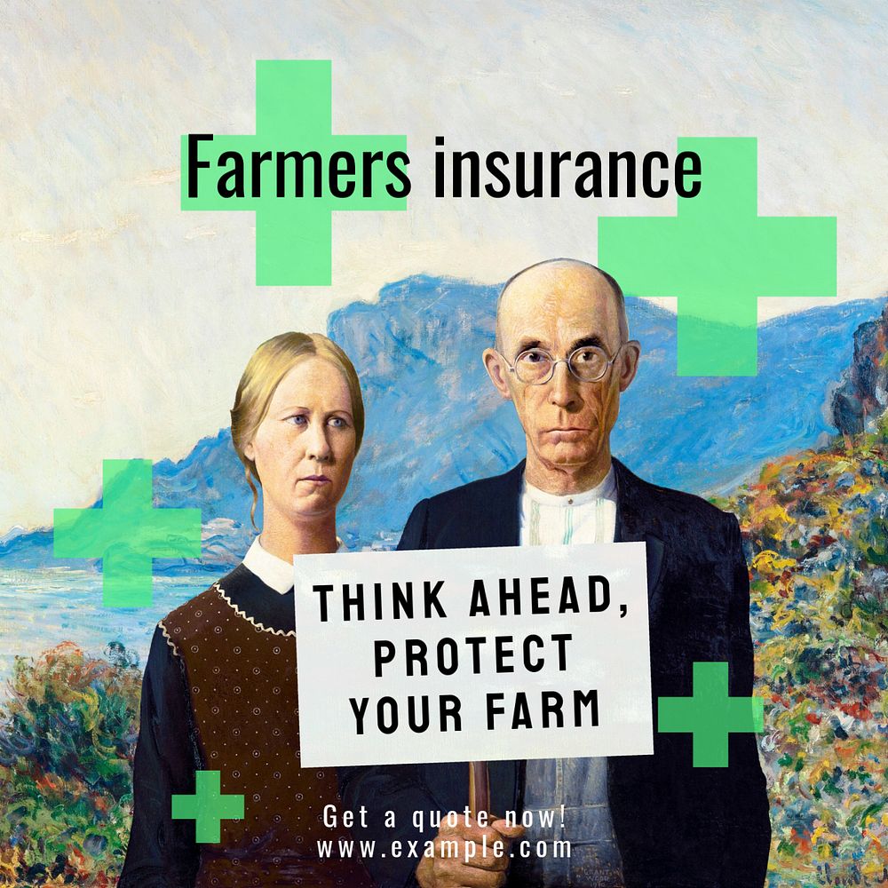 Farmers insurance Instagram post template, American Gothic, famous artwork remixed by rawpixel