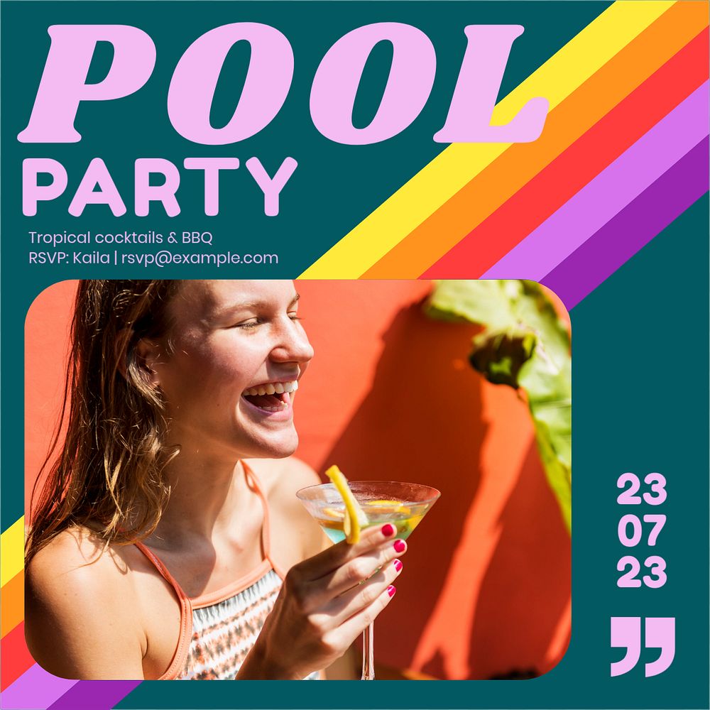 Pool party Instagram post template, editable design