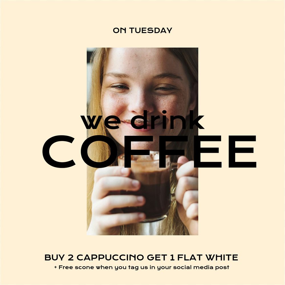 Coffee shop Instagram post template, Premium Editable Template rawpixel
