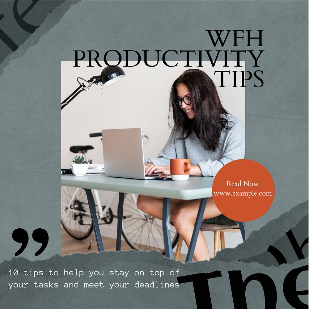 WFH productivity tips Instagram post template, editable design