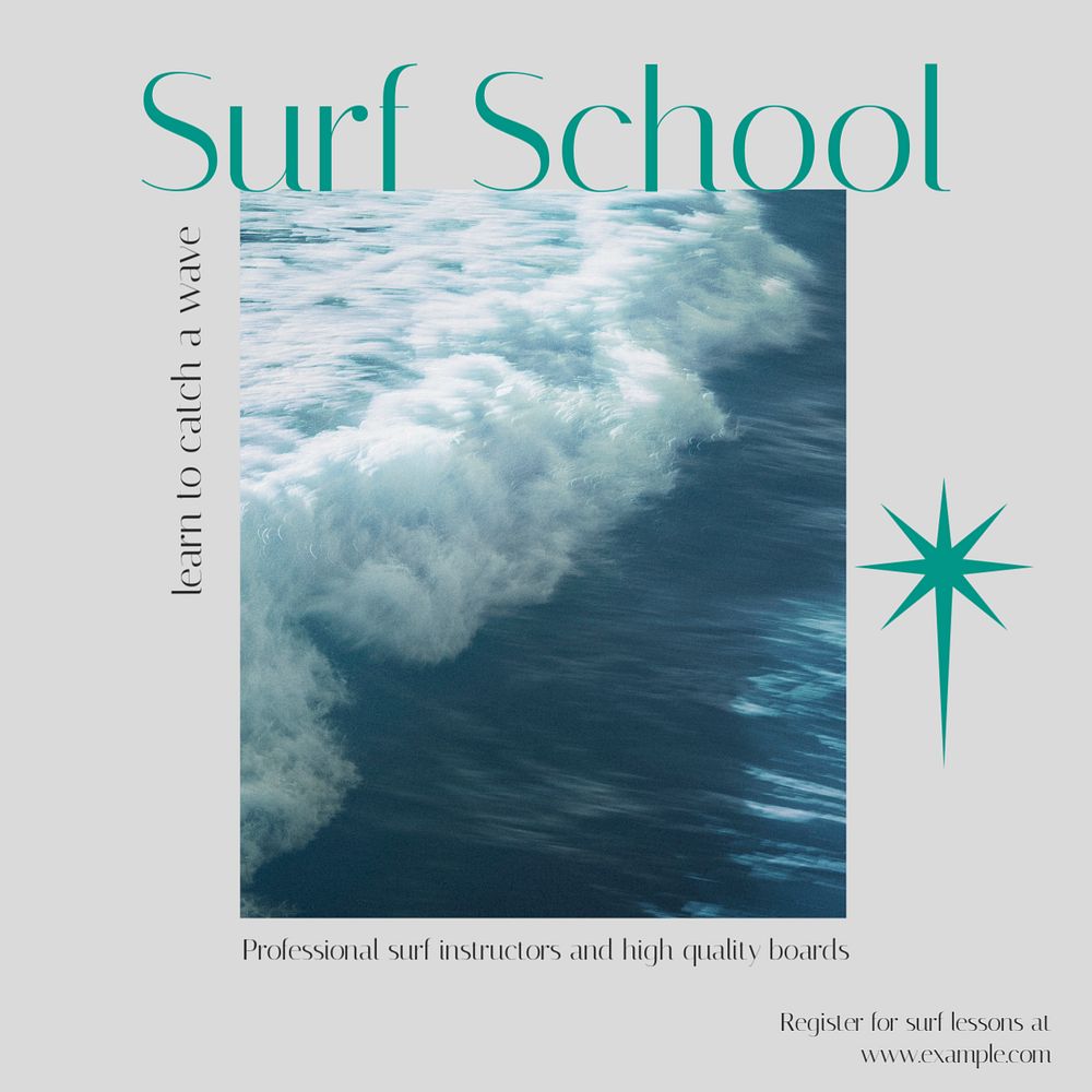 Surf school Instagram post template, editable design