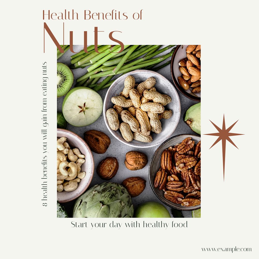 Nut health benefits Instagram post template, editable design