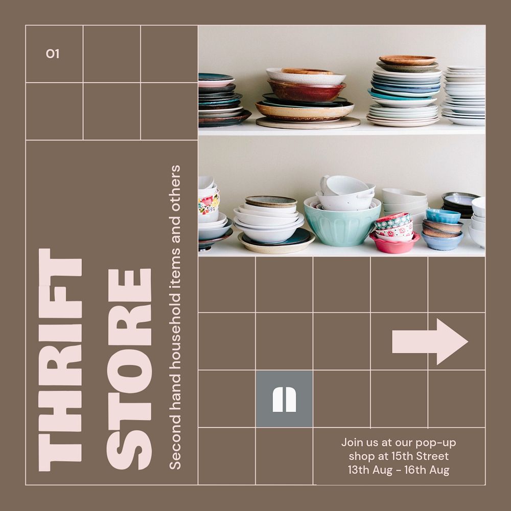 Thrift store Instagram post template, editable design