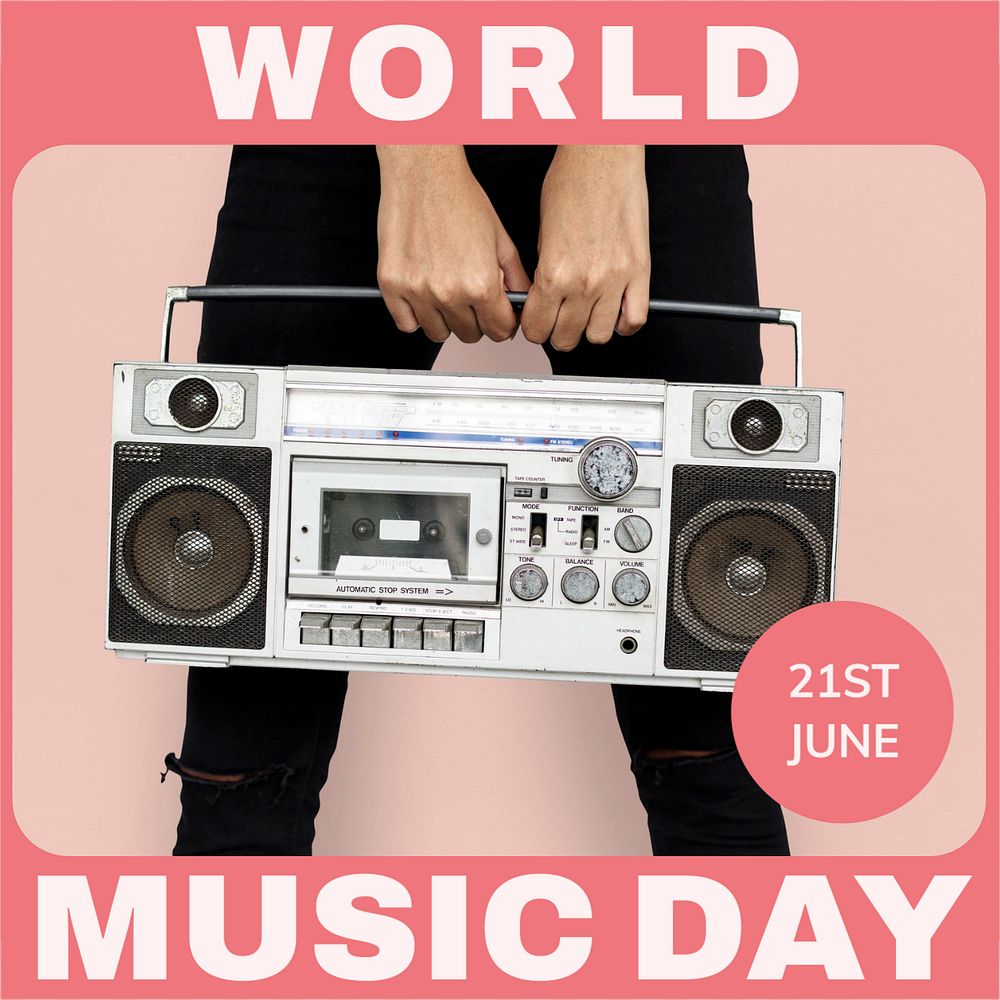 World music day Instagram post template, editable design