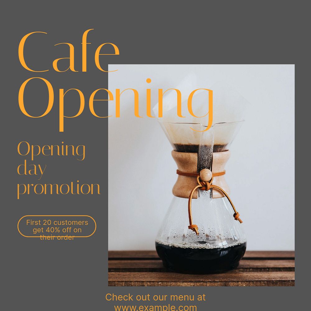 Cafe opening Instagram post template, editable design