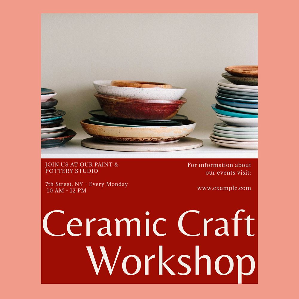 Ceramic craft workshop Instagram post template, editable design