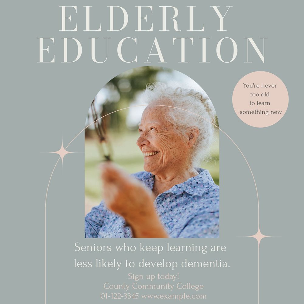 Elderly education Instagram post template, editable design