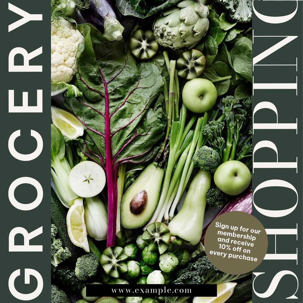 Grocery shopping Instagram post template, editable design