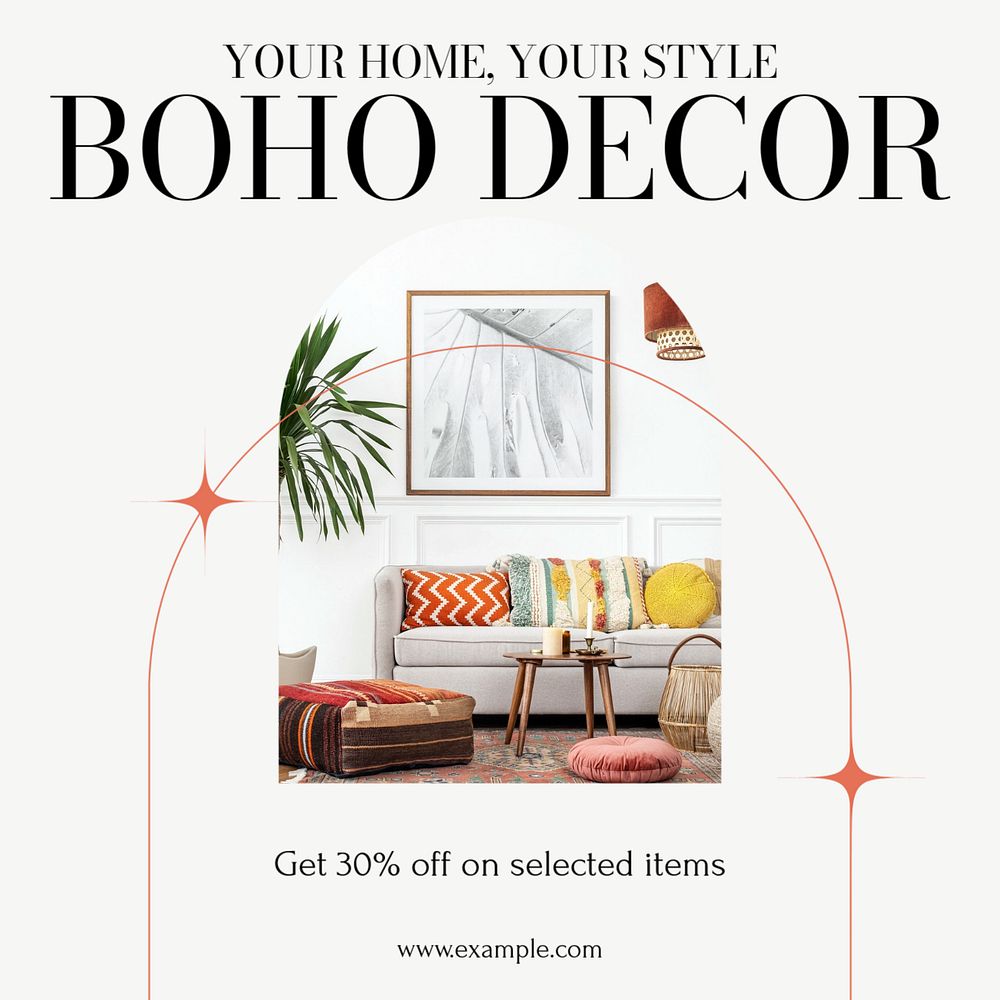 Boho decor Instagram post template, editable design