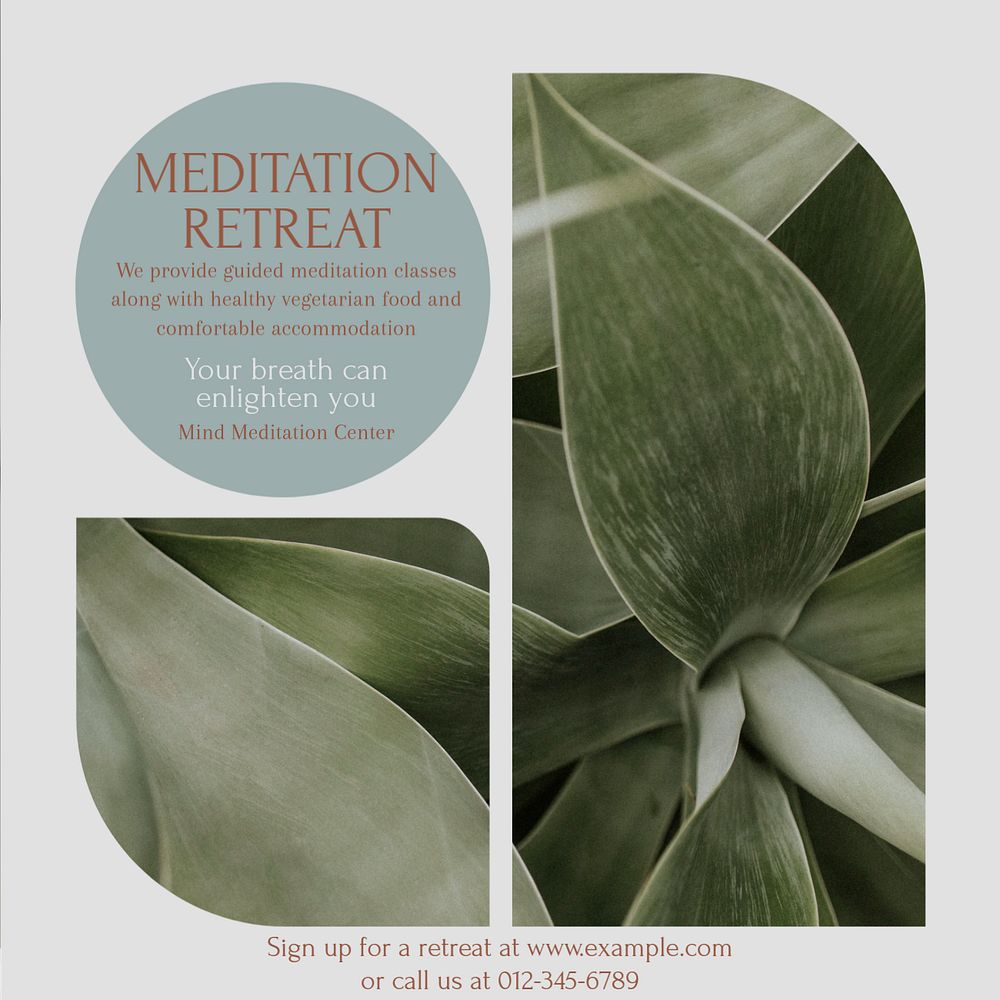 Meditation retreat Instagram post template, editable design