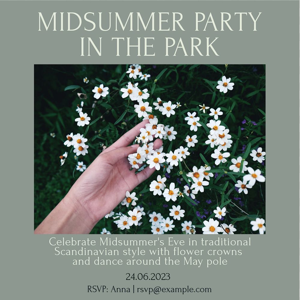 Midsummer party Instagram post template, editable design