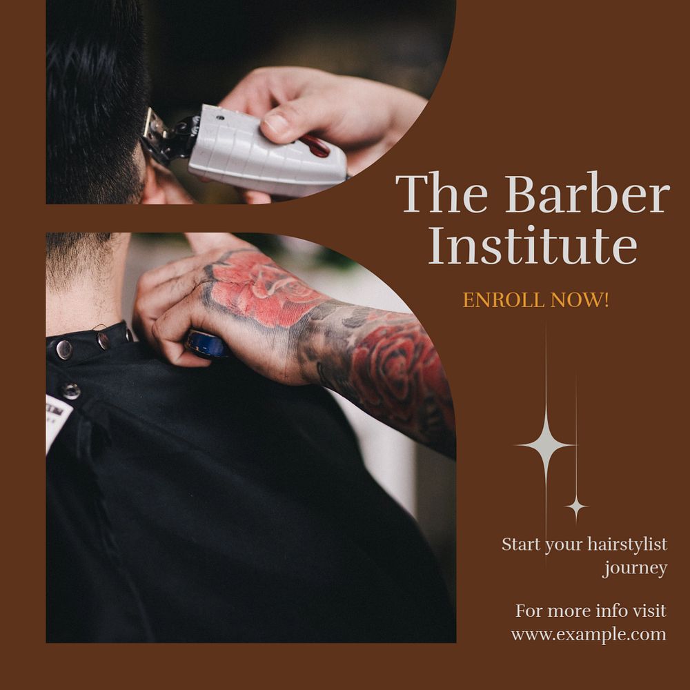 Barber institute Instagram post template, editable design