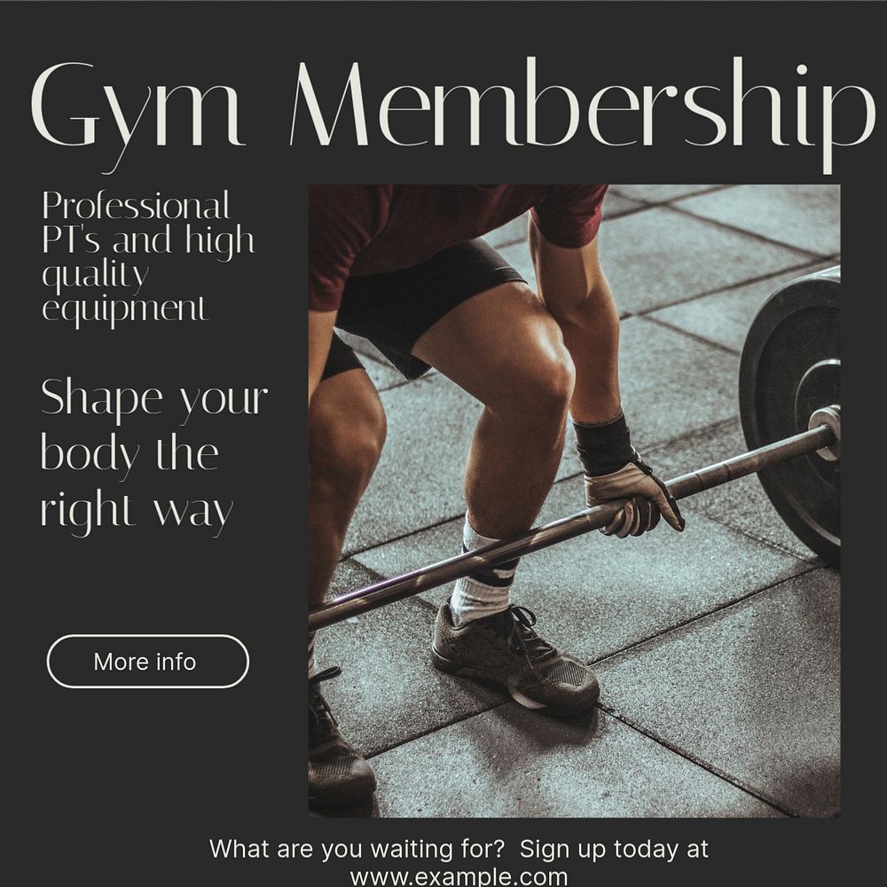 Gym membership Instagram post template, editable design