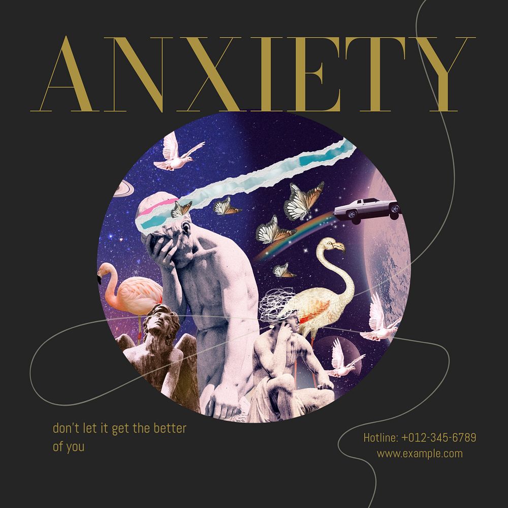 Anxiety hotline Instagram post template, editable design