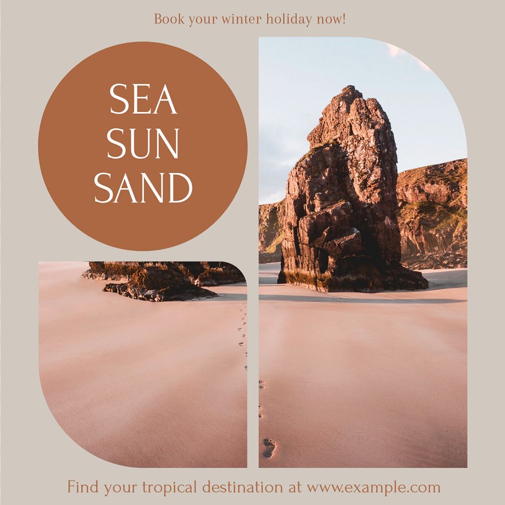 Sea, sun, sand Instagram post template, editable design