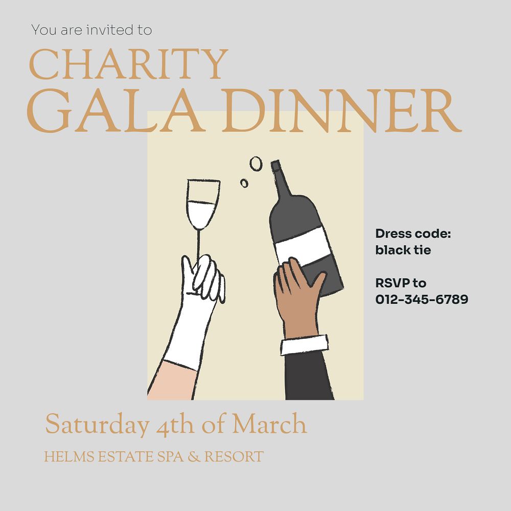 Charity gala dinner Instagram post template, editable design