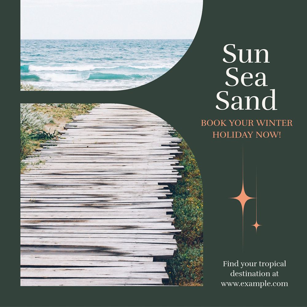 Sea, sun, sand Instagram post template, editable design