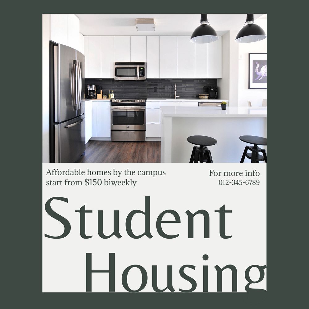 Student housing Instagram post template, editable design