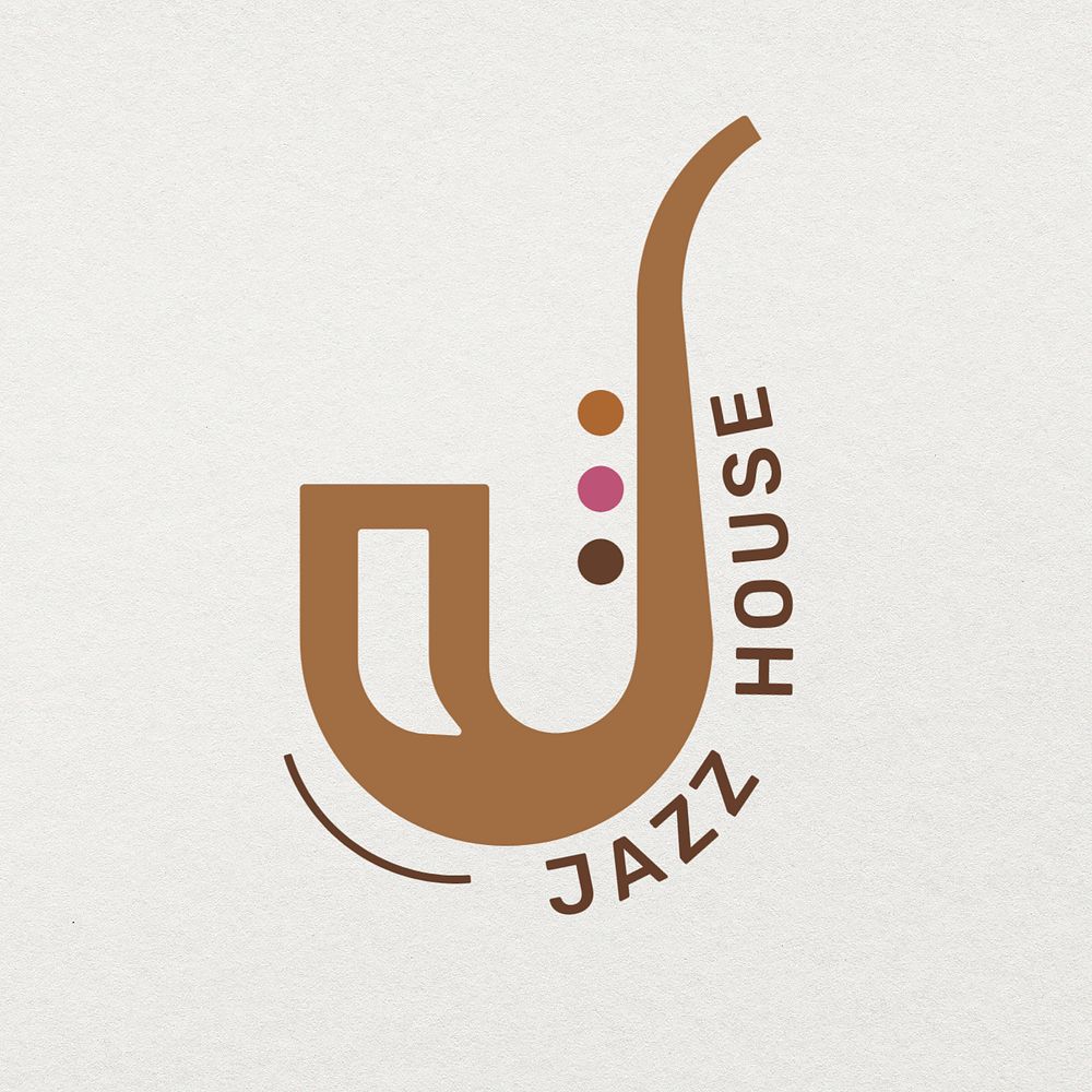 Editable saxophone music logo flat design with jazz house text