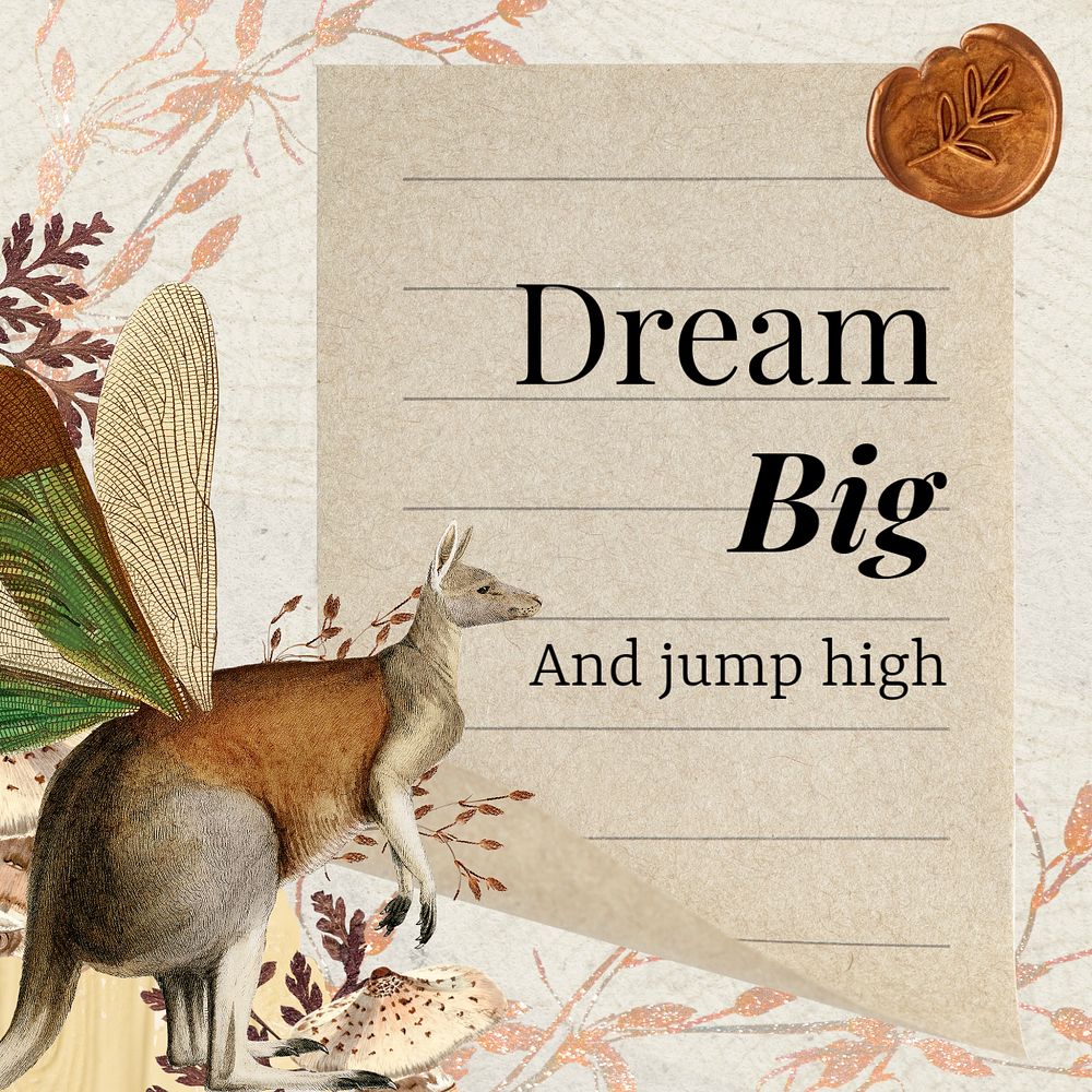 Dream quote  Instagram post template,  animal remix design, editable text