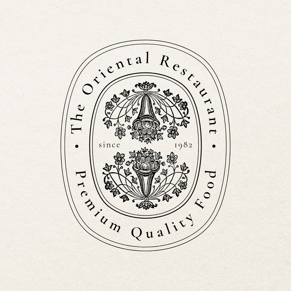 Fancy restaurant editable logo template, vintage botanical