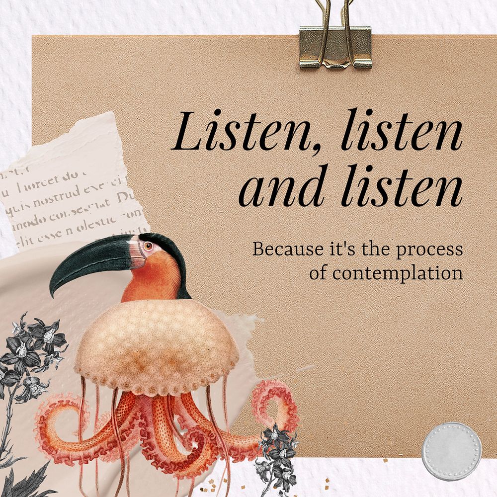 Listen quote Facebook post template,  animal remix design, editable text