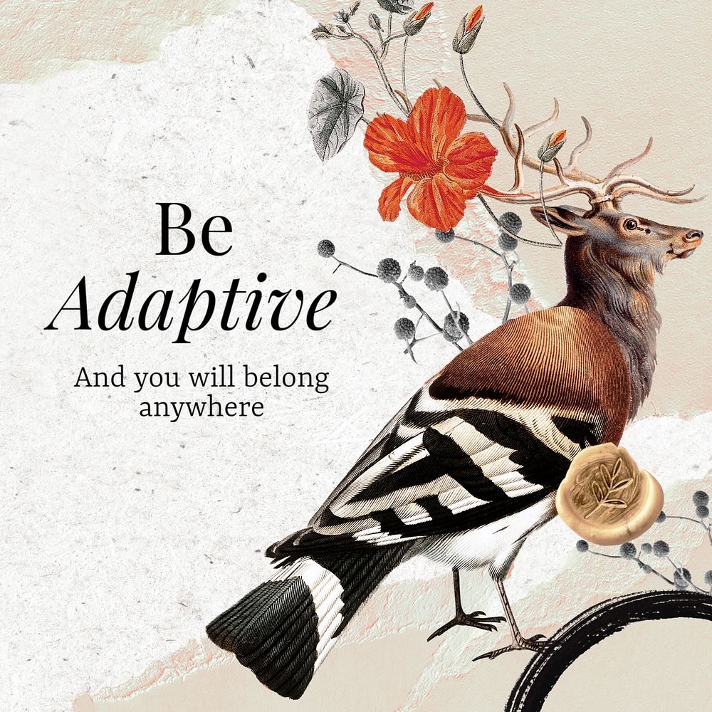 Adaptability quote Facebook post template,  animal remix design, editable text