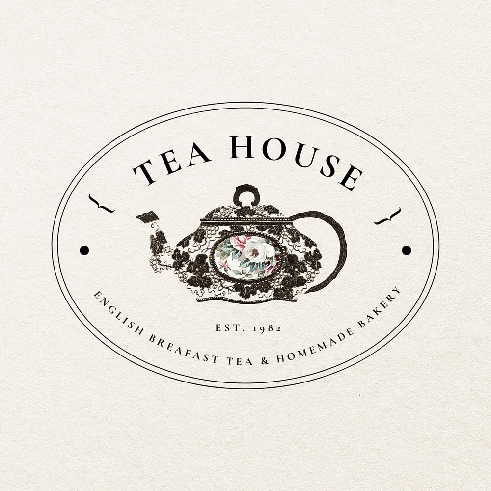 Tea house editable logo template, vintage design