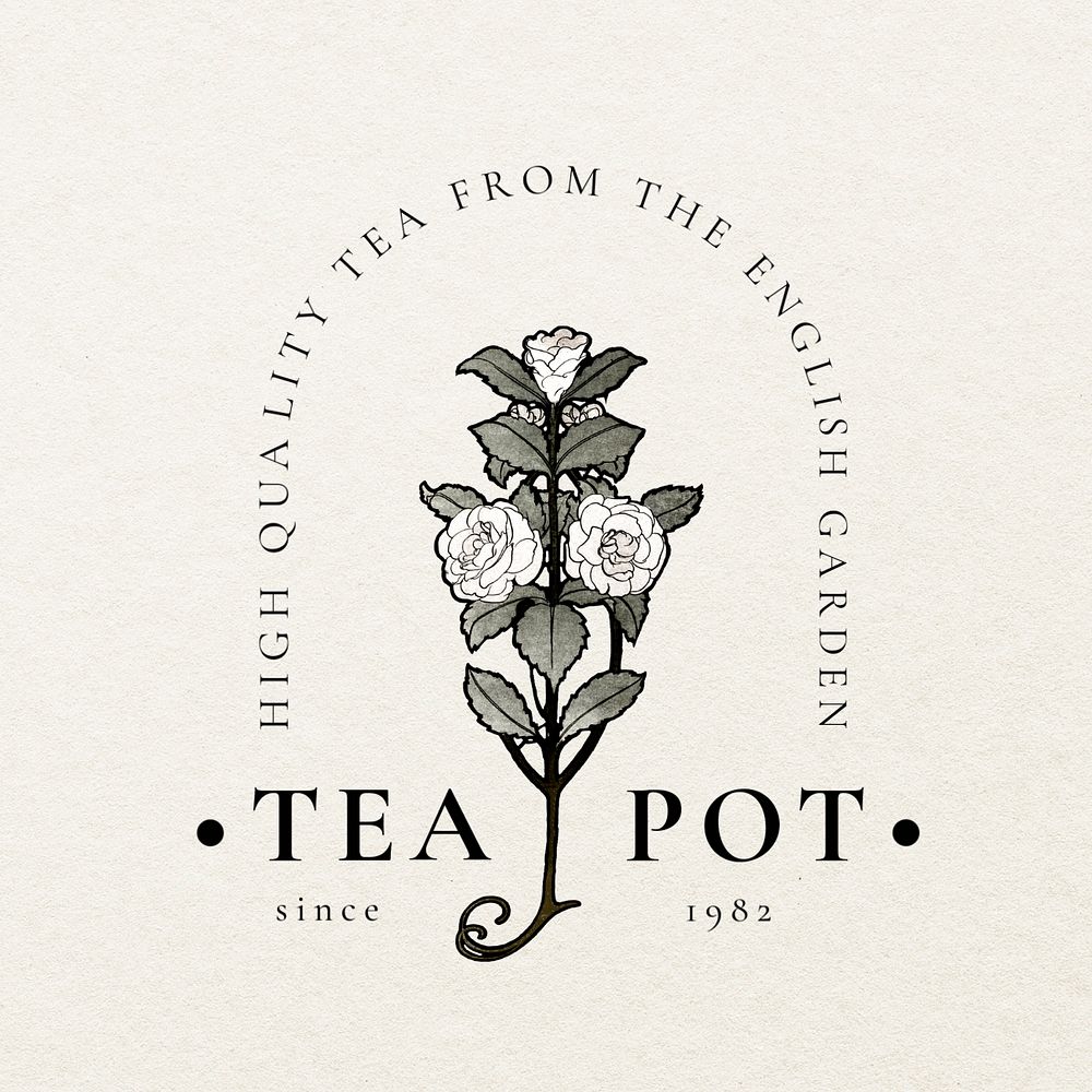 Tea cafe editable logo template, vintage rose