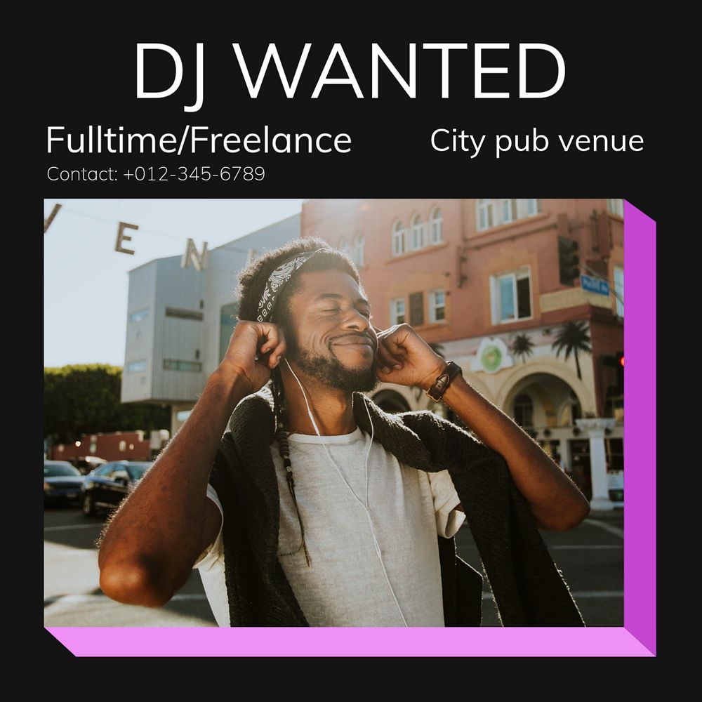 DJ wanted Instagram ad template, editable text