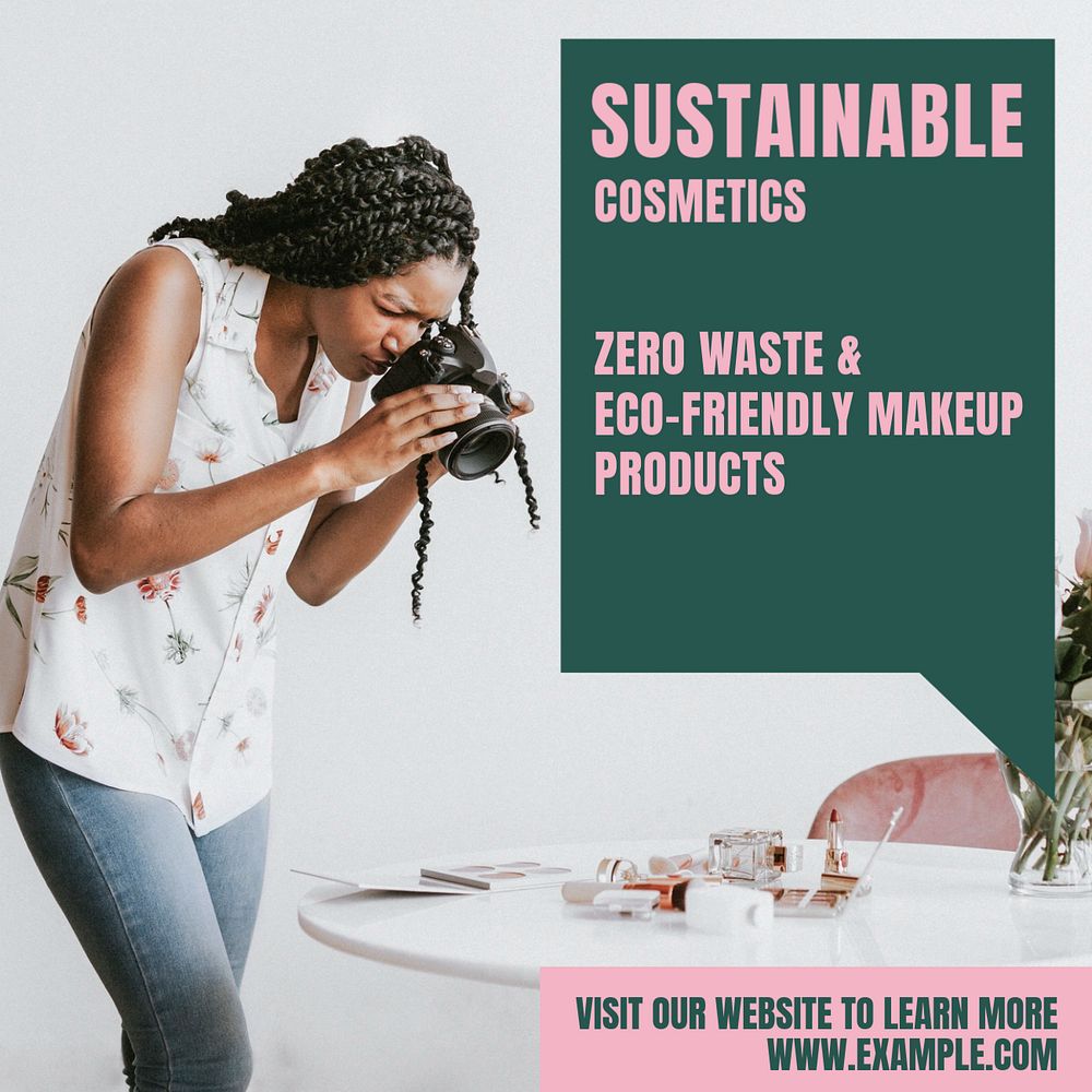 Sustainable cosmetics Instagram ad template, editable text