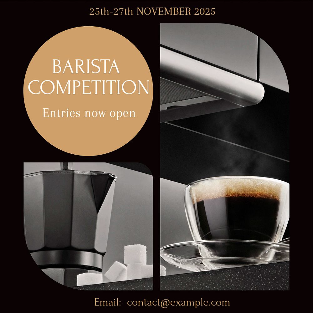 Barista competition Instagram ad template, editable text