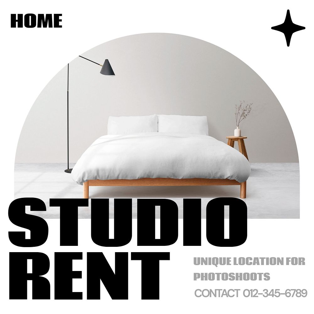 Home studio rental Instagram ad template, editable text