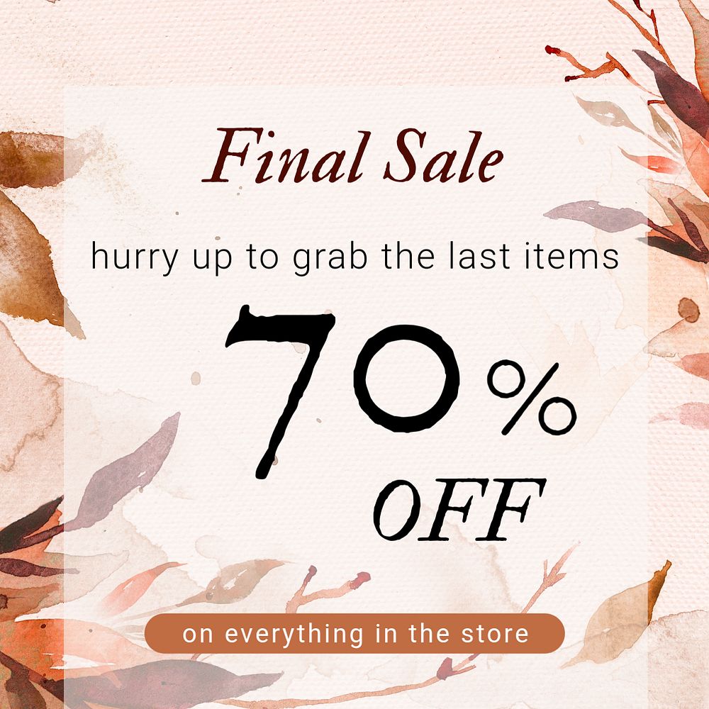 Autumn sale Instagram post template, editable watercolor design