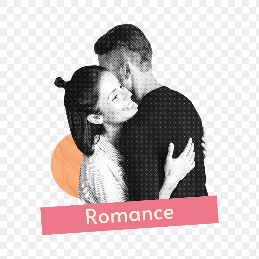 Romance sticker, mixed media design with editable word