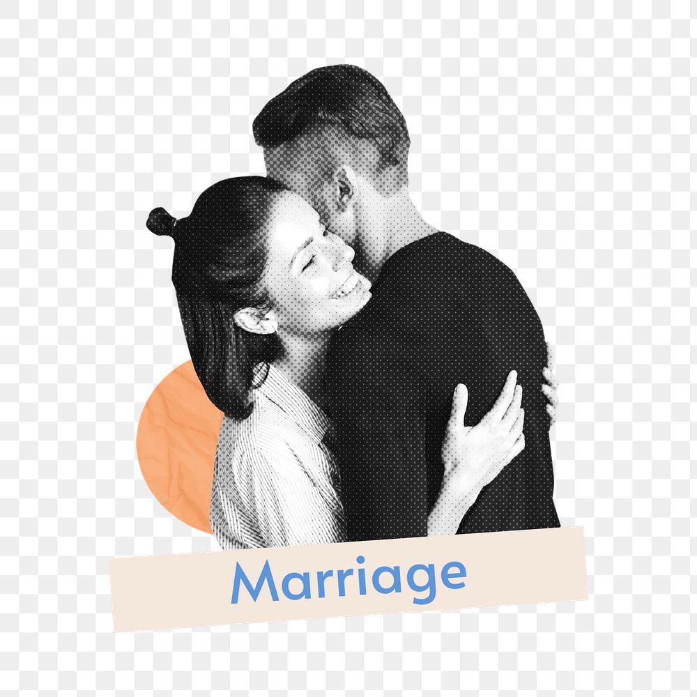 Marriage sticker, mixed media design with editable word