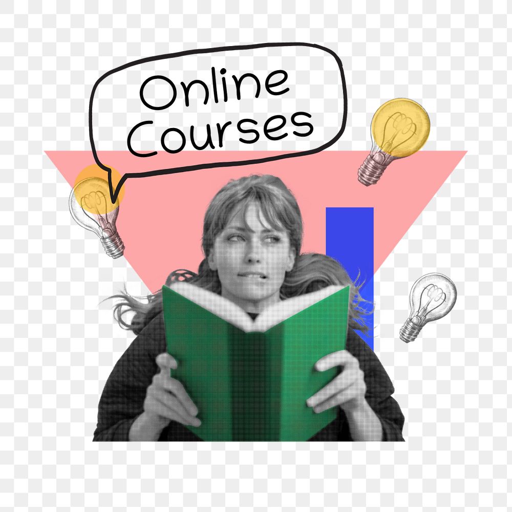 Online courses sticker, mixed media design with editable word