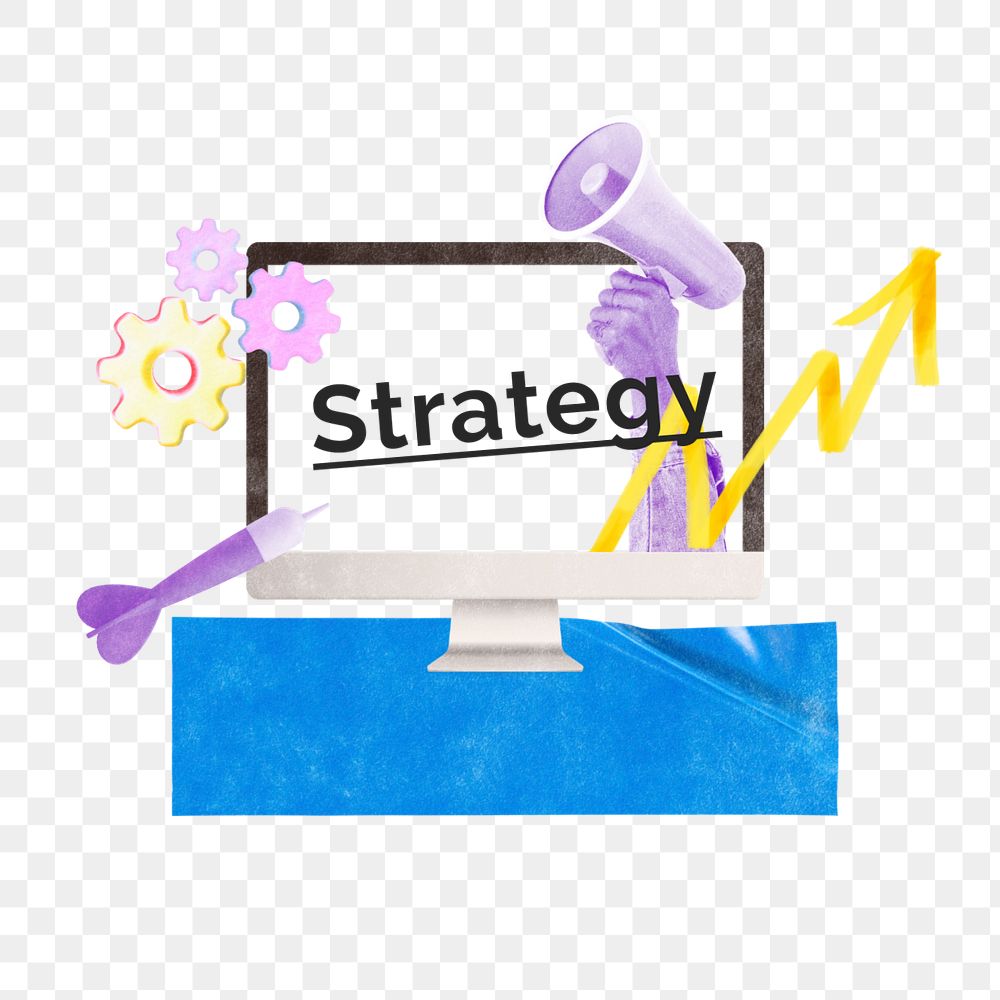 Strategy sticker, mixed media design with editable word