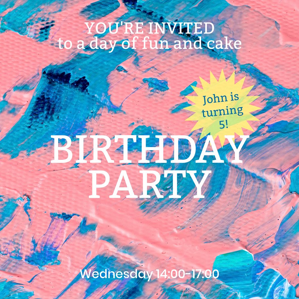 Birthday party Instagram post template, abstract, editable text