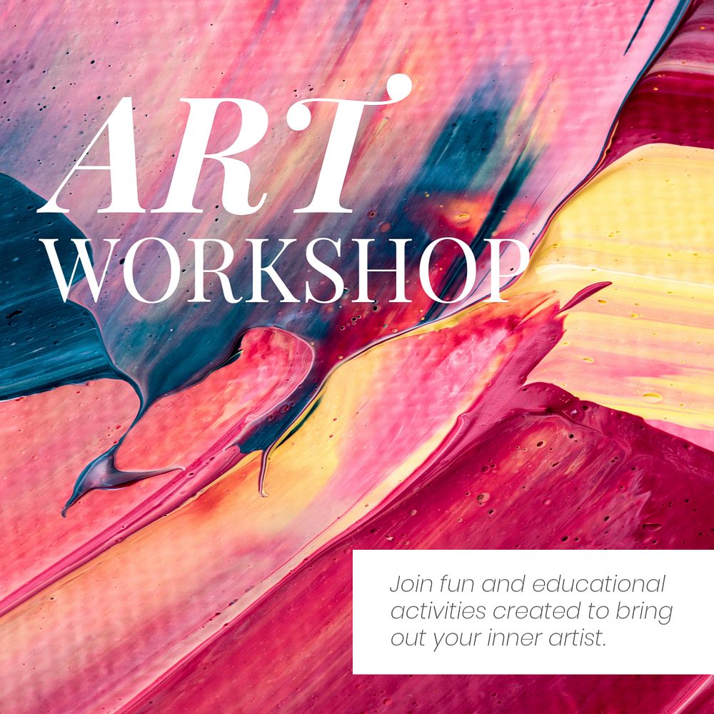 Art workshop Instagram post template, abstract, editable text