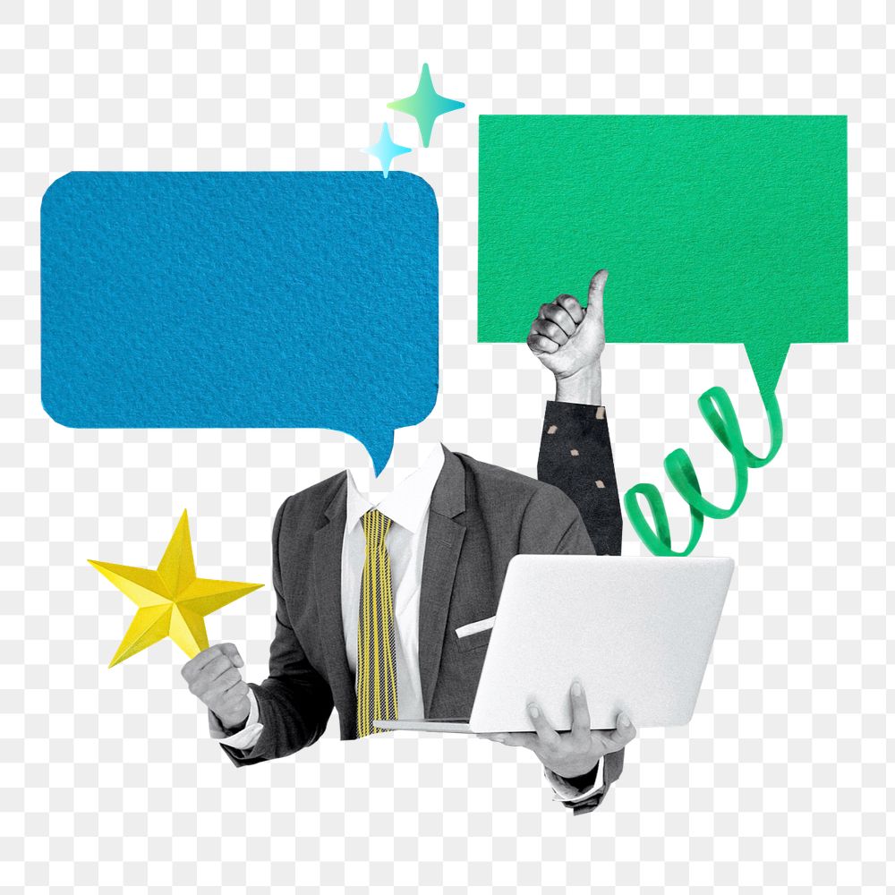 Businessman reviewing feedback png, business collage on transparent background