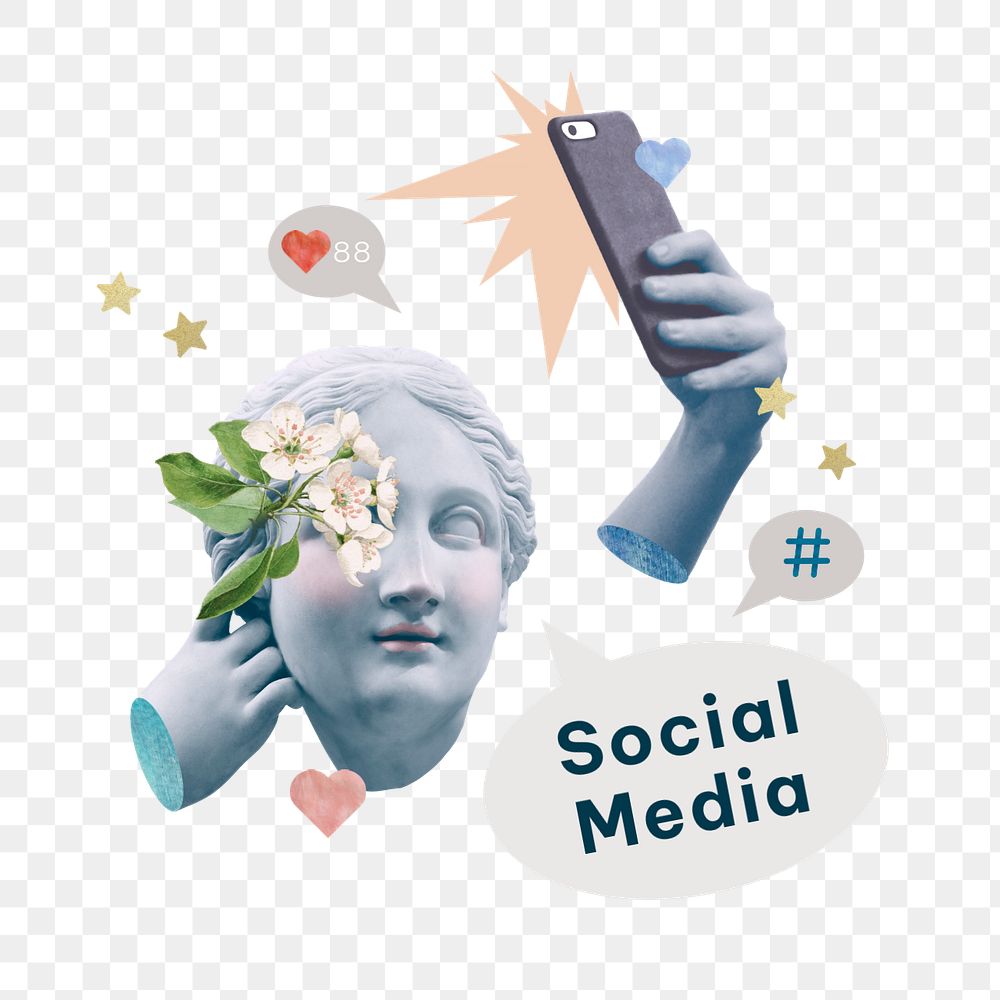 Social media sticker, mixed media design with editable word