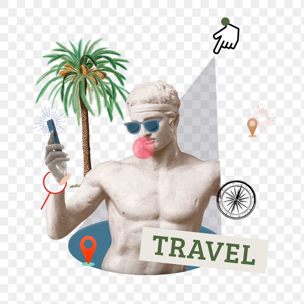 Travel sticker, mixed media design with editable word