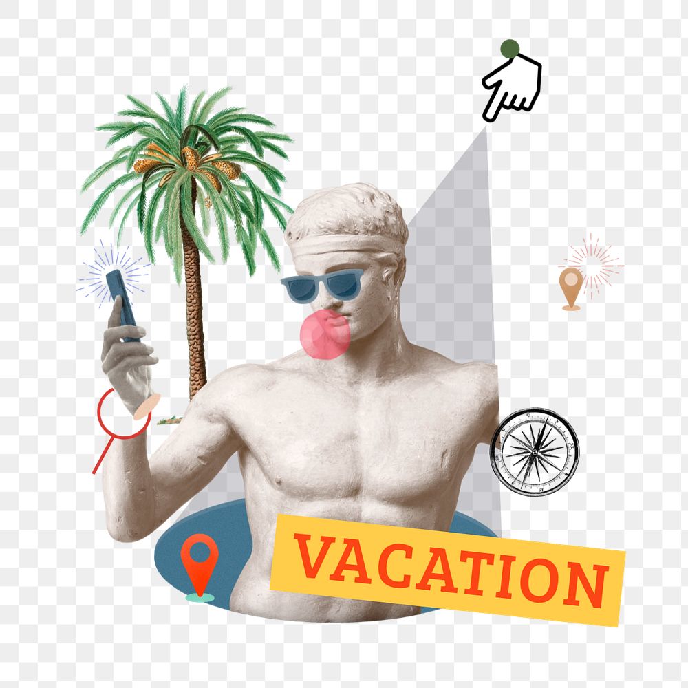 Vacation sticker, mixed media design with editable word