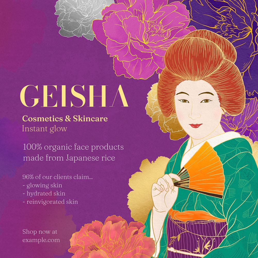 Geisha illustration Facebook ad template, customizable Ukiyo-e art remix design