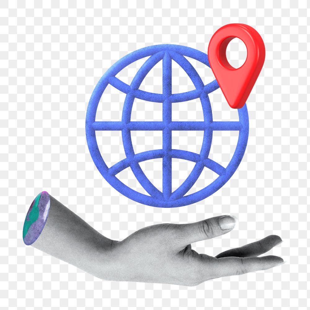 Hand with world png, business collage on transparent background